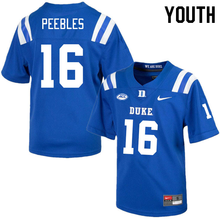 Youth #16 Aeneas Peebles Duke Blue Devils College Football Jerseys Stitched-Royal - Click Image to Close